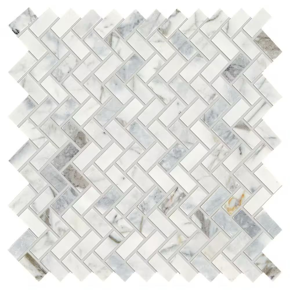 Fog Herringbone Mosaic Marble Tile