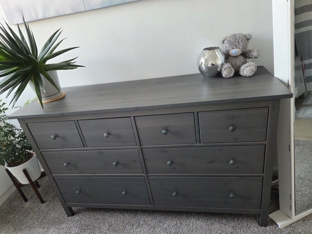 Ikea Hemnes Set (8 Draw Dresser + 2 Side Tables ), Grey, Like New