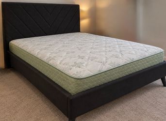 Nice Queen bed dark brown tuffted with good mattress