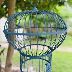 Vintage Wrought Iron Metal Balloon Birdhouse Hanging Cage Blue Rare Art Home Garden Decor