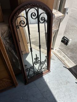 Arched Floor Mirror with Wrought Iron Scrollwork