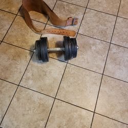DUMBBELL 50 POUNDS AND PURE LEATHER LIFT WEIGHT BELT XL. BOTH  FOR $60.  PRICE FIRM 