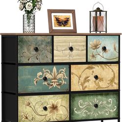 1402b Dresser with Drawers for Bedroom Chest of Drawers Fabric Dresser for Closet,Nursery Entryway Hall Tree TV Stand for Living Room Retro Floral Pat