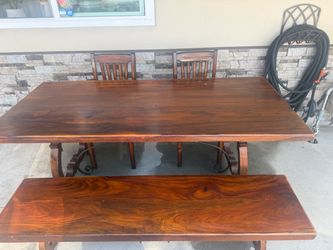 Wood Dining Table with Bench and Chairs