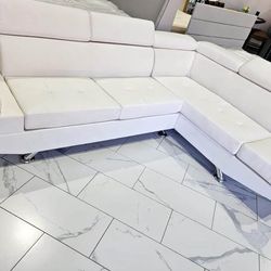 White Contemporary Sectional With Adjustable Headrests. Brand New.