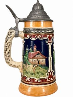 German Beer Stein with Pewter Lid