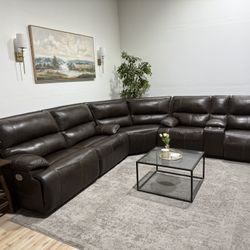 Large Real Genuine Leather Recliner Sectional - Delivery Available 
