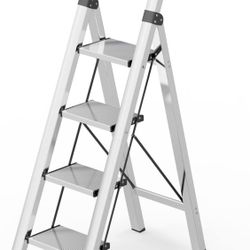 GameGem Step Ladder 4 Step Folding with Anti-Slip and Wide Pedal, Stepladder with Handgrip, Lightweight Aluminum Space Saving Folding Ladder for Home 