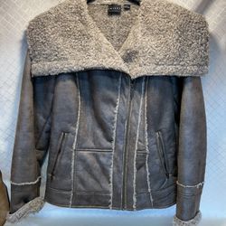 Tribal  Coat Jacket Women's Size 6 Brown  Faux Leather Lined Fleece