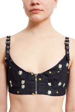 Miaou x Opening Ceremony Dylan floral embroidered bra top in indigo denim size M