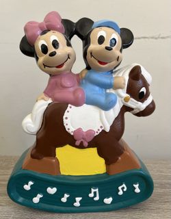 Vintage Disney Baby Mickey & Minnie Mouse Rocking Horse Crib Musical Windup