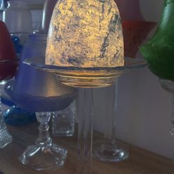 Handpainted, Vintage Glass Tea Light Holder