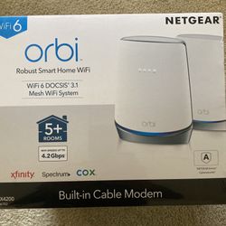 NETGEAR - Orbi AX4200 Tri-Band Mesh WiFi 6 System with 32x8 DOCSIS 3.1 Cable Modem (2-Pack) - White