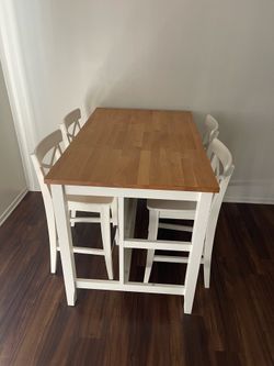 Counter Height Dining Table Set with 4 Chairs – White & Wood Finish