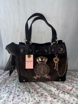 Juicy Couture Black Velour Daydreamer Tote Bag