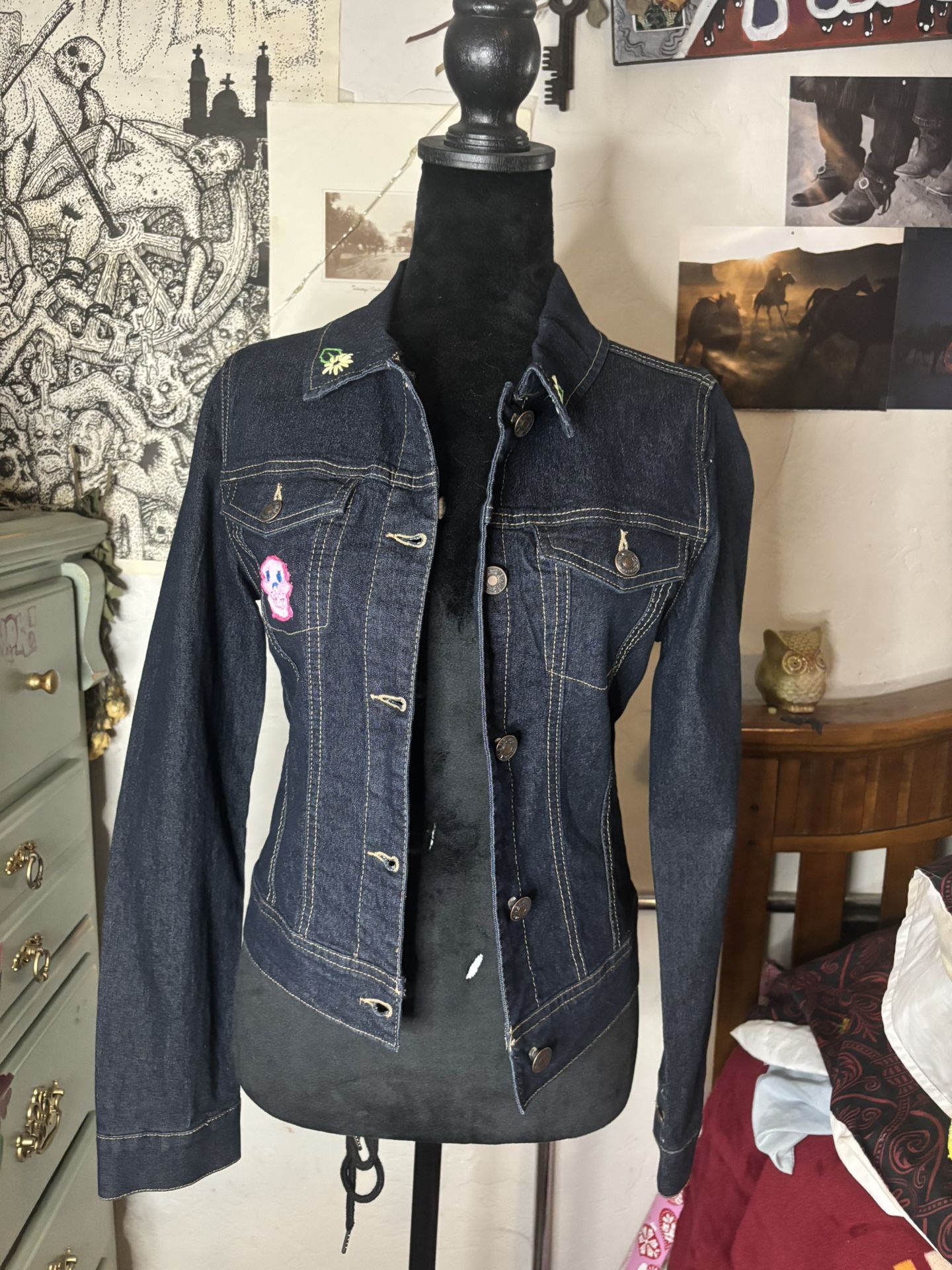 Pink Skull Denim Jacket
