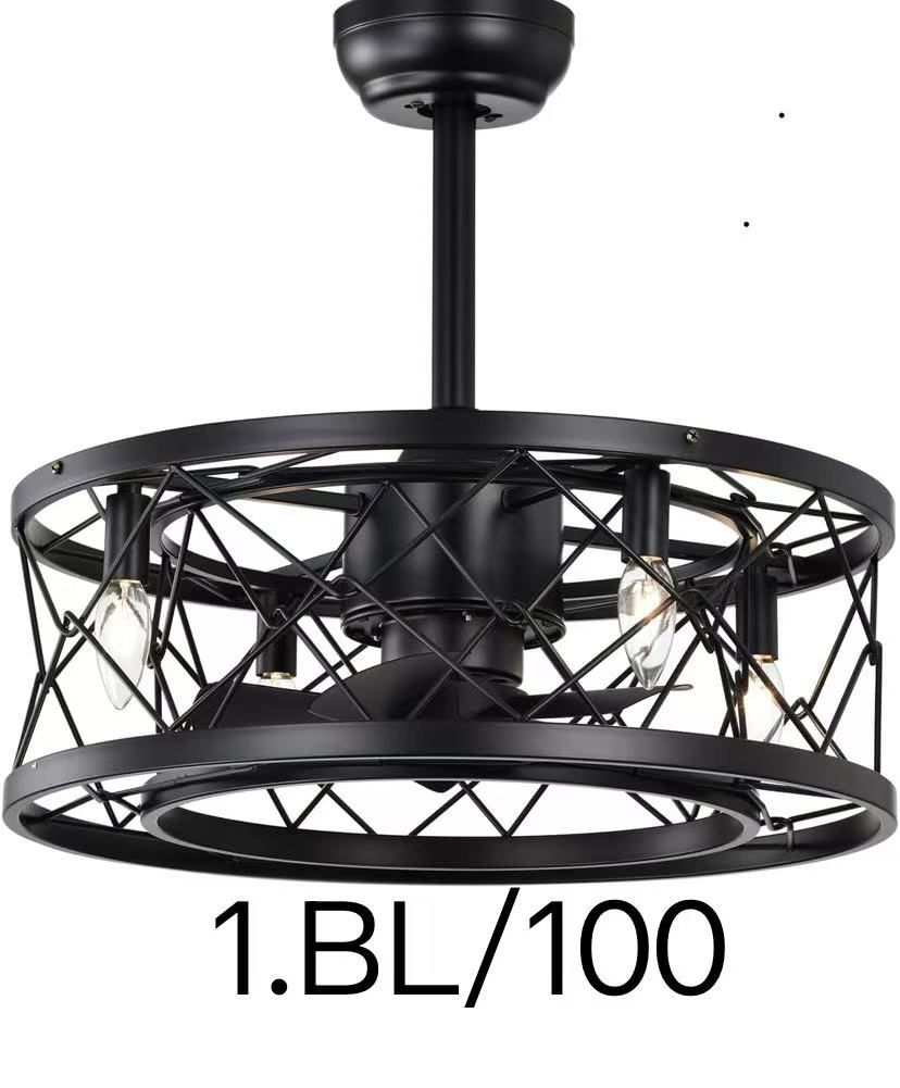 20in Caged Ceiling Fan with Lights, 3 Speed Metal Ceiling Fan Light with E12 Socket Adjustable Reversible Ac Motor Low Noise Fan Lights for Bedroom Li
