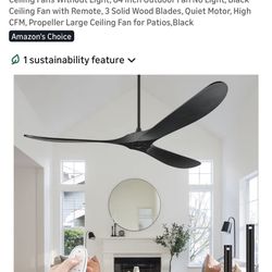 BOOSANT Ceiling Fans Without Light, 84 Inch Outdoor Fan No Light, Black Ceiling Fan with Remote, 3 Solid Wood Blades, Quiet Motor, High CFM, Propeller