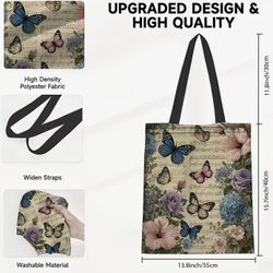 Floral Butterfly Print Canvas Tote Bag
