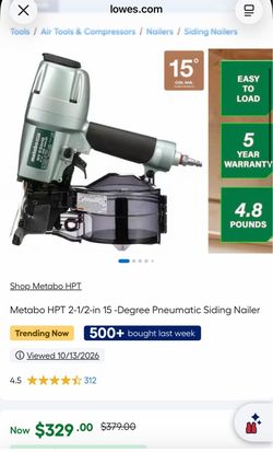 Metabo HPT 2-1/2-in 15 -Degree Pneumatic Siding Naile