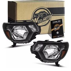 WEELMOTO Headlights Assembly For 2012-2015 Toyota Tacoma Pickup Black Housing