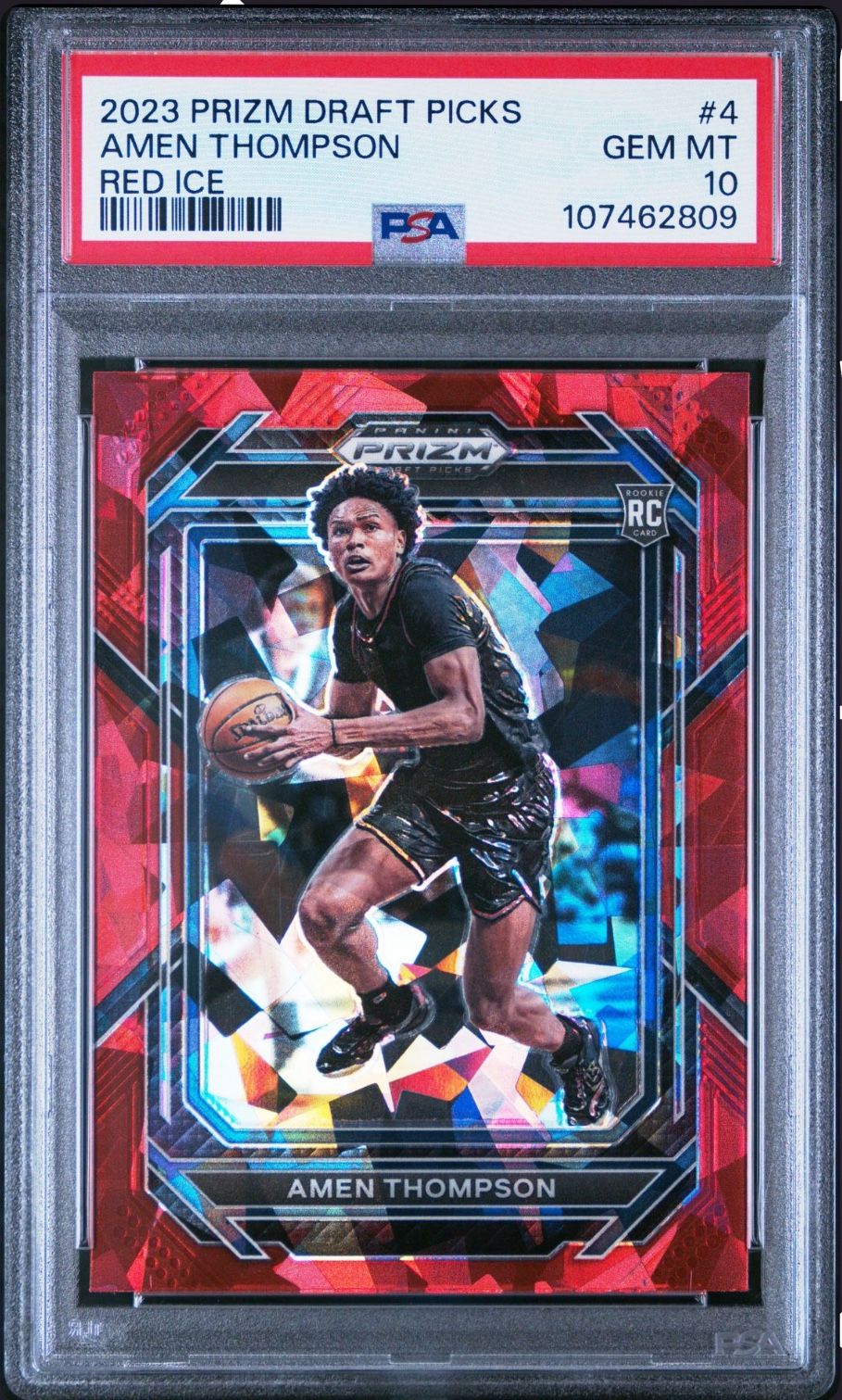 2023-24 Panini Prizm Draft Picks #4 Amen Thompson ROOKIE CARD - RED CRACKED ICE PARALLEL - GRADED PSA 10 GEM MINT!💎