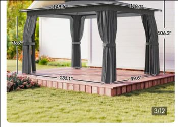 Outsunny 10' x 12' Outdoor Patio Gazebo, Soft Top Gazebo Canopy Shelter with Curtains, Netting, Steel Frame, Hooks, Dark Gray