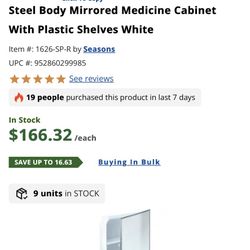 BRAND NEW BULK BUY Seasons® 16w X 26"H Recessed Mirrored Medicine Cabinet With Steel Body And Shelves - 18 UNITS - RETAIL $2880