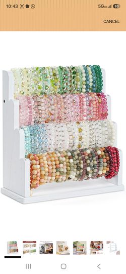 Emfogo Bracelet Holder, 4 Tier Bracelet Organizer Storage for Bracelets Bangles Watch Scrunchies, Rustic Wood Jewelry Organizer Display for Home, Vend