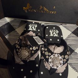 Montana West Womens Flip Flops Rhinestone  Western Sandal Bling Crystal Wedge Sandals-SE17-S00A BK-
 sz 6 (( new))