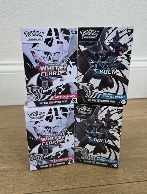 For Sale:
Brand New in Box Pokemon Trading Card Game TCG Scarlet & Violet Black Bolt and White Flare Booster Bundle