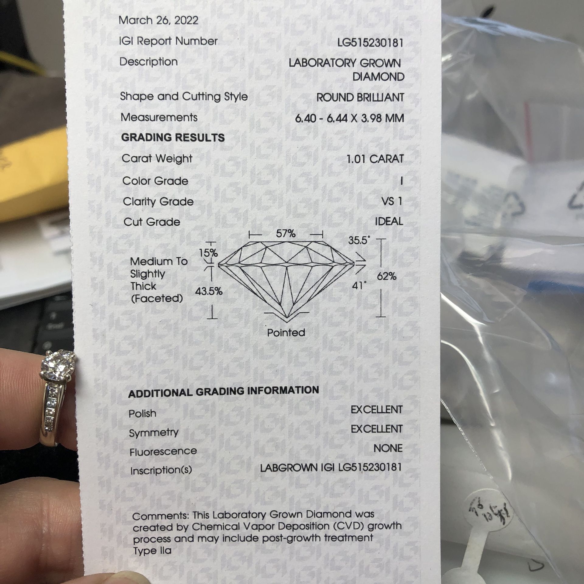 14k White Gold Igi Certified Lab Grown Diamond Ring Size 6.5