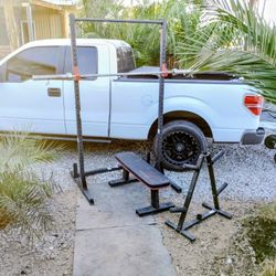 Squat Rack + Barbell+ Weight Tree+ Bench 