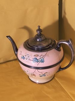 Rare 19th Century Painted Enamel and Pewter Tea Pot
