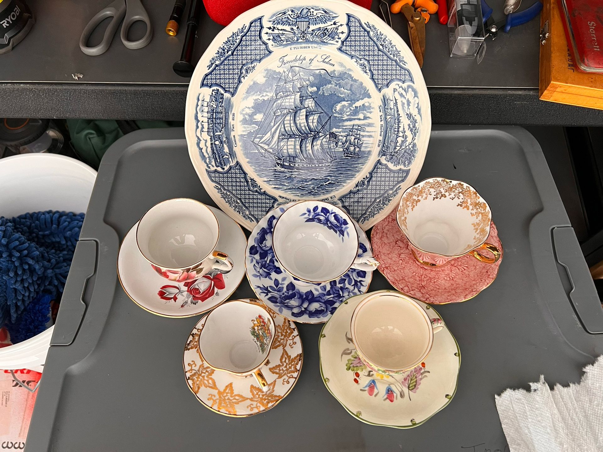 Fine China Tea Cups and Plate