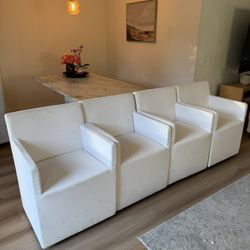 4 RH ELLISON TRACK ARM FABRIC DINING ARMCHAIR White