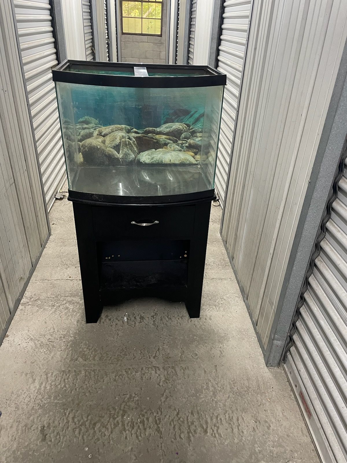 35 Gal Bowed Fish Tank And Custom Cabinet
