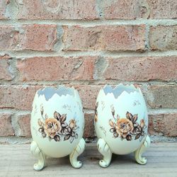 Vintage Napcoware Floral Cracked Egg Vases 