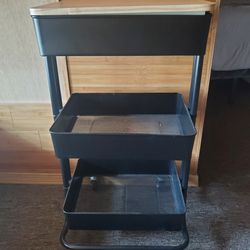 Black rolling cart with removable wood top