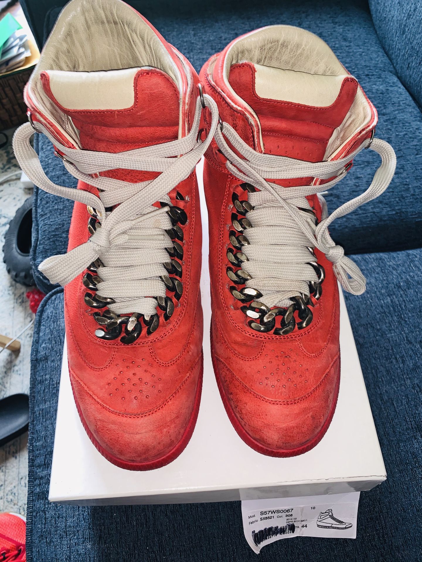 AUTHENTIC Maison Martin Margiela Shoes | Red Maison Margiela Men Chain Sneakers | Color: Gray/Red | Size: 22 (10.5 US)