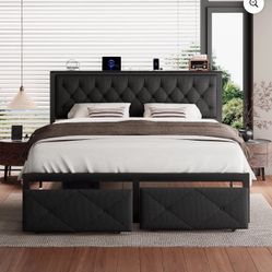 King Bed Frame with 2 Drawers