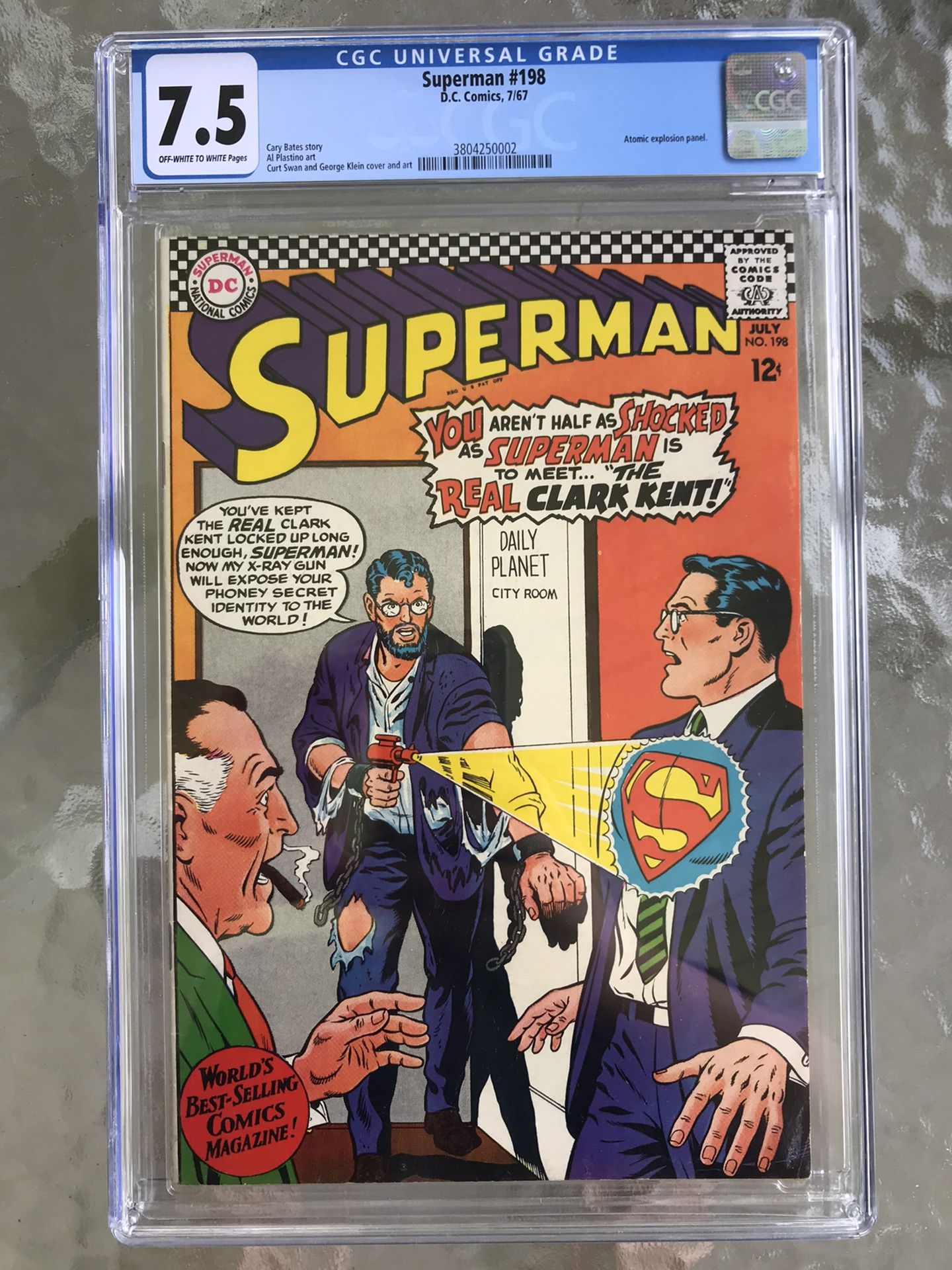Superman #198 (1967) CGC 7.5 — O/w to White Pages ; Identify Reveal Cover