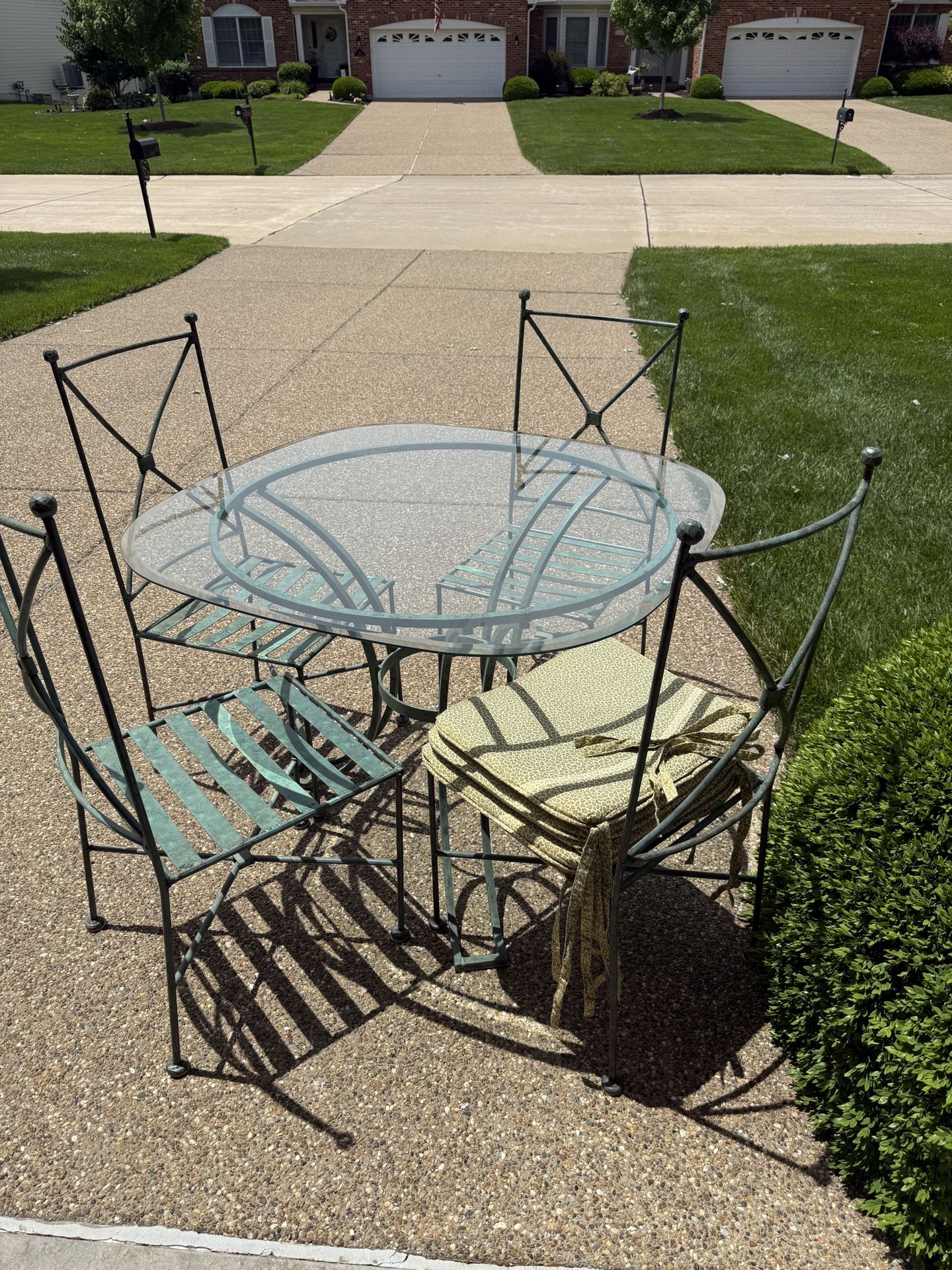 Wrought Iron Glass Top Kitchen Table And Four Chairs