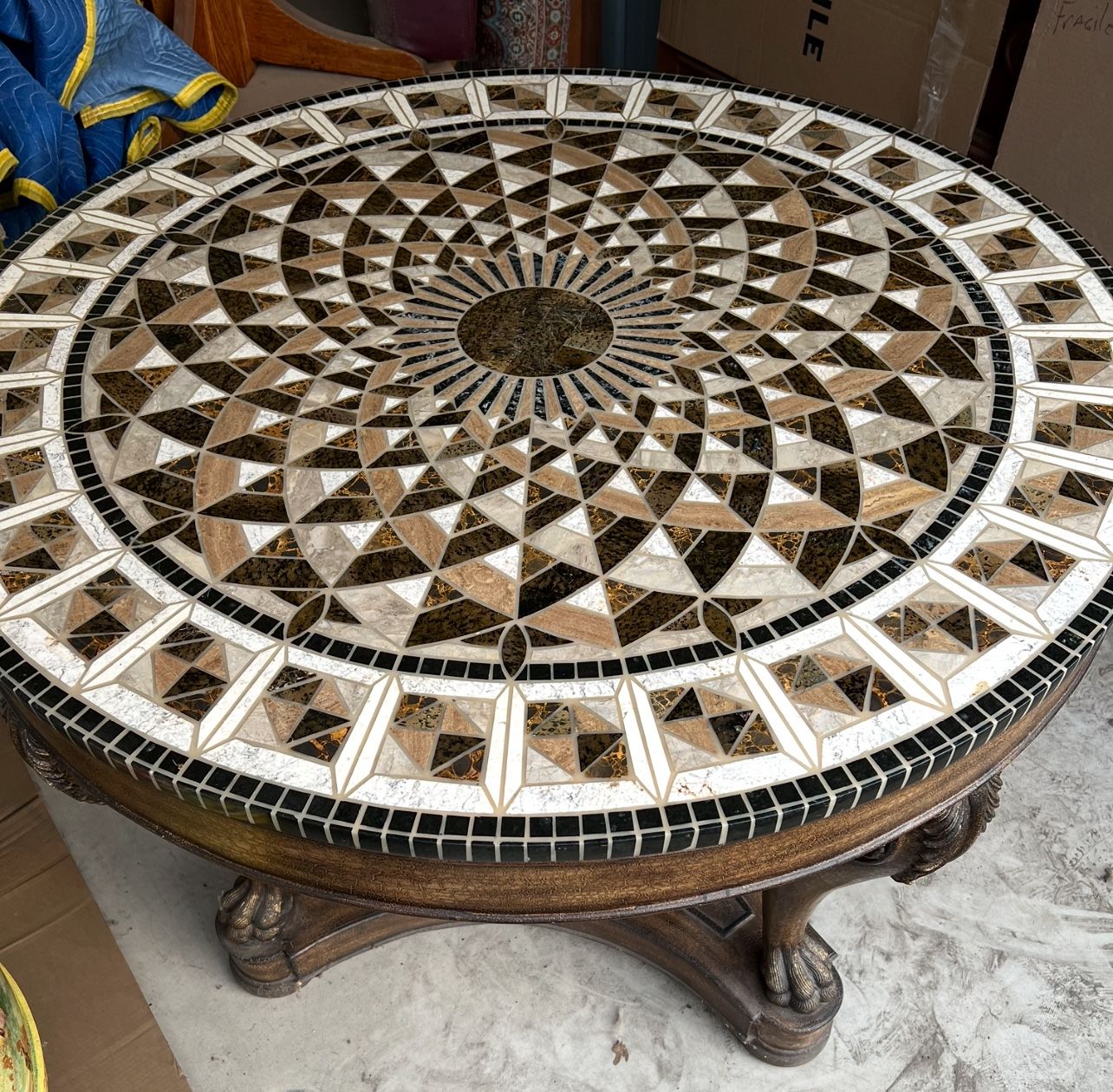 Large Solid Brazilian Cherry And Stone Inlay Foyer Table