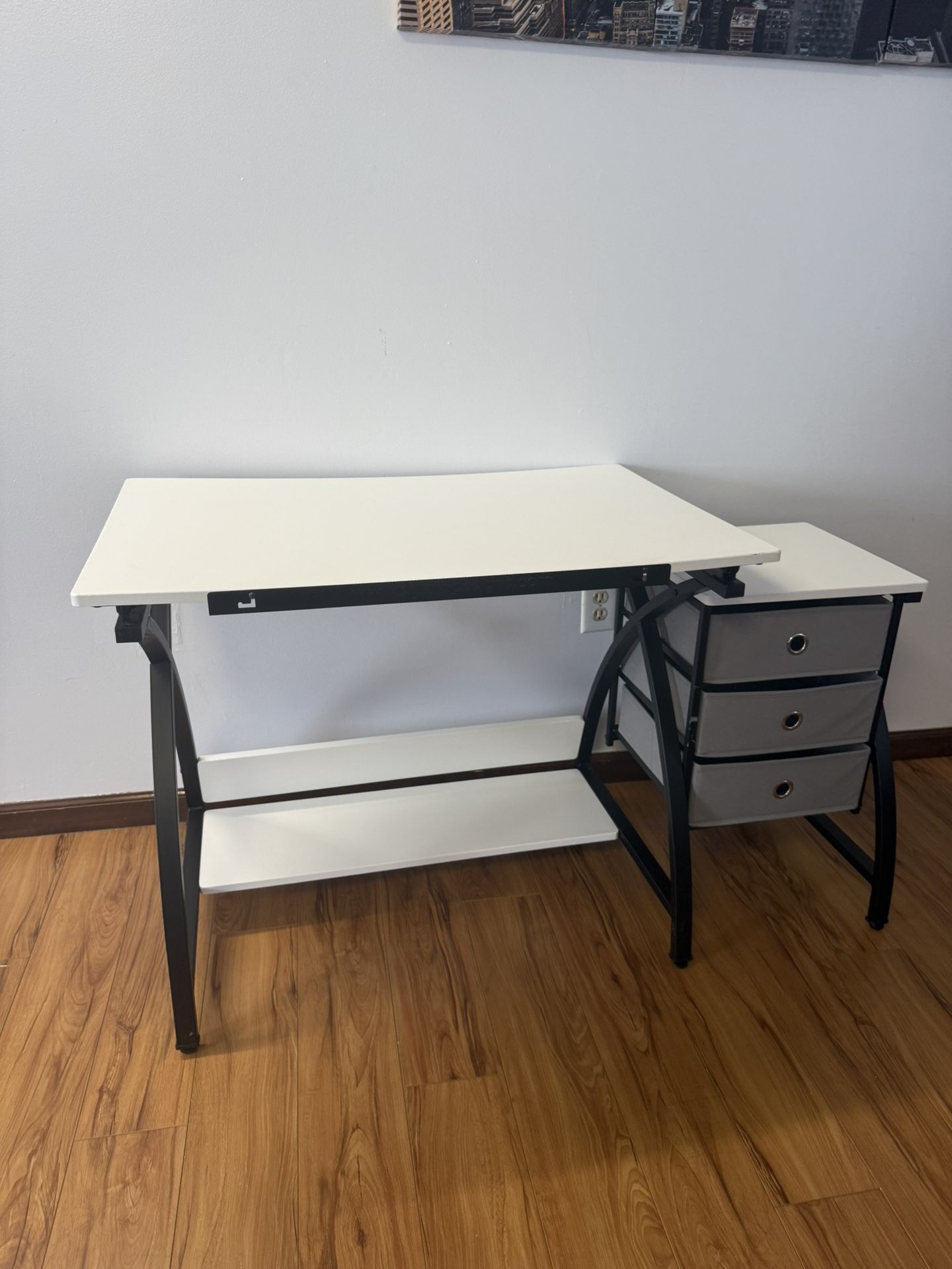 50 in. 2-Piece Rectangular Black Comet Center Plus Writing Desk with Adjustable Top, 3-Pull-Out Drawers