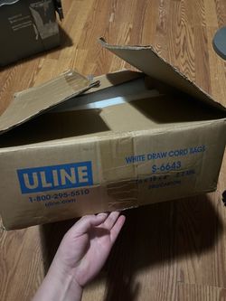 Uline Draw Cord Bags - 16 × 18 x 4", White