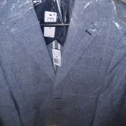 Slim blue plaid linen-blend suit jacket 