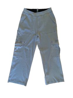 Halara Flex High Waisted Wide Leg Cargo Pants Denim Blue Knit M Petite