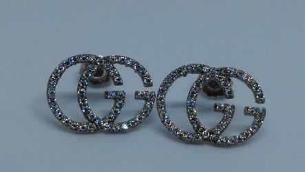 14k Solid White Gold Diamond Gucci GG Earrings 