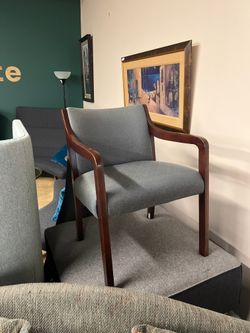 Wooden Fabric Side Chair - sage/grey color